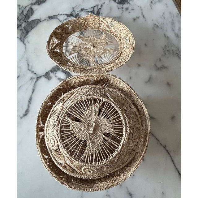 Wood Vintage Coastal Palm Beach Style Handwoven Nesting Baskets - Set of 3 For Sale - Image 7 of 18
