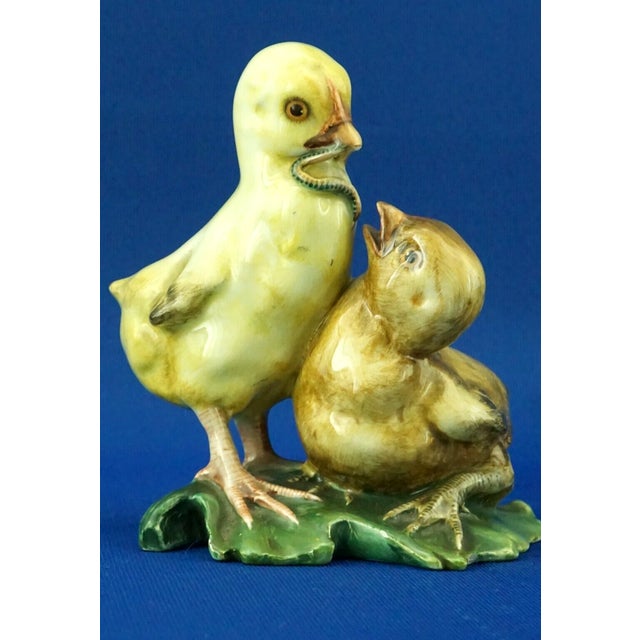 Yellow 20th Century Ceramic Sculpture Pair of Chicks from Fontanini, Italy, 1920s For Sale - Image 8 of 18