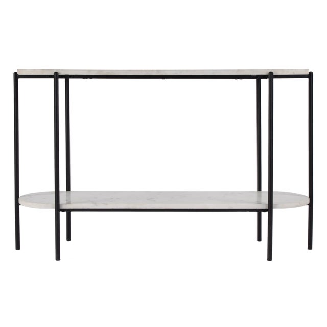 Spritely Home Accent Furniture Renaldo 49.5 in. W Elongated Marble and Iron 2-Tier Console Table, Metalworks For Sale - Image 4 of 7
