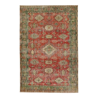 Vintage Distressed Rug in Red With Green and Beige Medallions, by Rug & Kilim For Sale