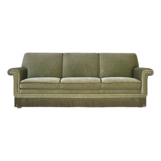 Danish 3-Seater Sofa in Green Velour and Beech, 1970s For Sale