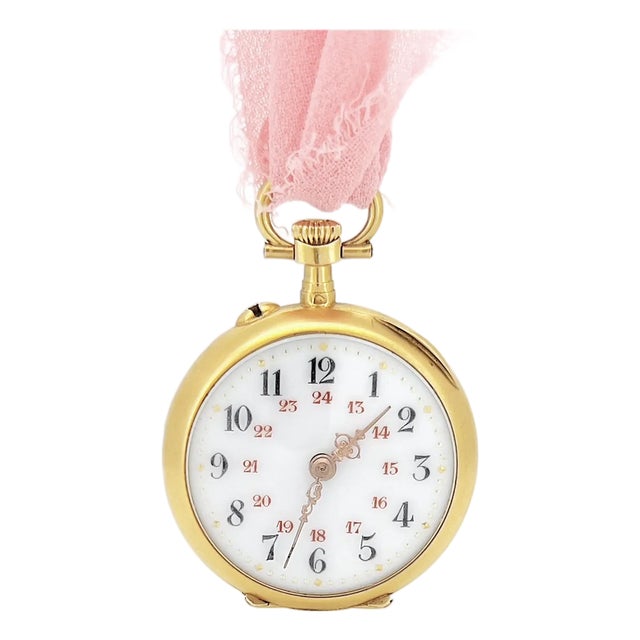 Antique 1900s Pocket Watch, French Hallmarks, 18k Gold, Old Cut Diamond For Sale