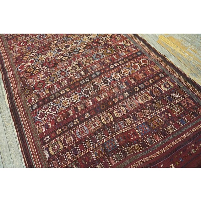 Fantastic Claret Ground Color Distinctive Figures Geometric Design Caucasian Silk & Wool Verneh Flat-Weave Rug For Sale - Image 12 of 14