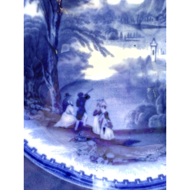 English Antique Charles Meigh & Son Jenny Lind Flow Blue Charger, England C. 1855 For Sale - Image 3 of 4
