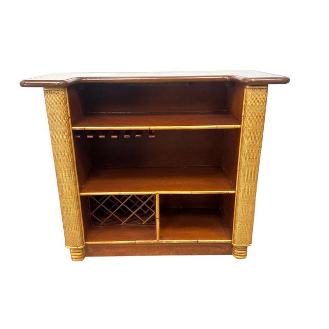 Mid 20th Century Mid Century Modern Woven Rattan and Bamboo Bar With Two Bar Stools For Sale - Image 5 of 7