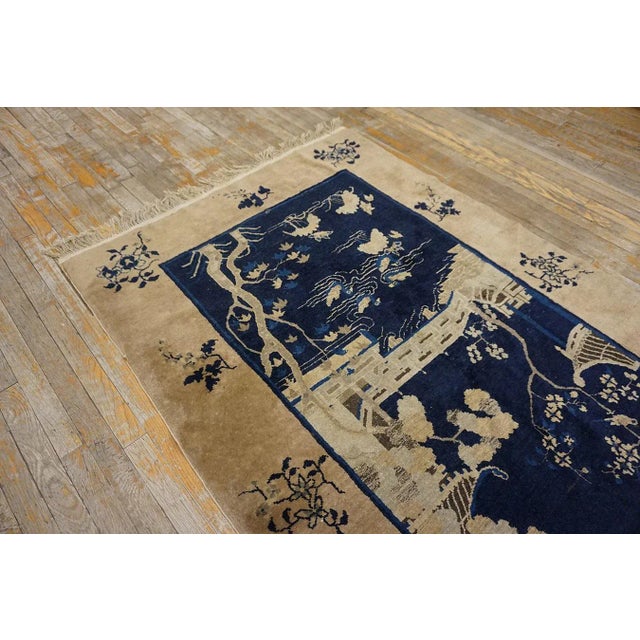 1920s Blue Navy Scene Pictorial Antique Chinese Carpet 4' X 6'8" Knotted Pile Wool Rug For Sale - Image 4 of 10