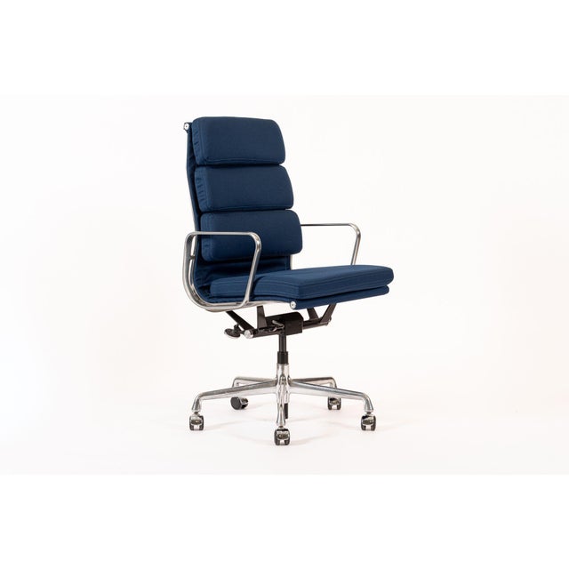 Mid-Century Modern Herman Miller Eames Tall Navy Blue Fabric Desk Chair Soft Pad For Sale - Image 3 of 16