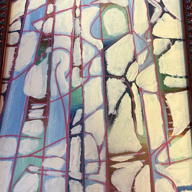 Contemporary original abstract painting on canvas by Stephen Heigh. Signed and framed. Measures 8x10 or approximately...