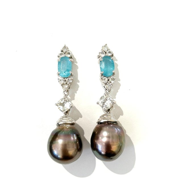 Bochic “Orient” Blue Appetite, Pearls & Topaz Earrings Set 18K Gold & Silver - a pair For Sale - Image 4 of 5