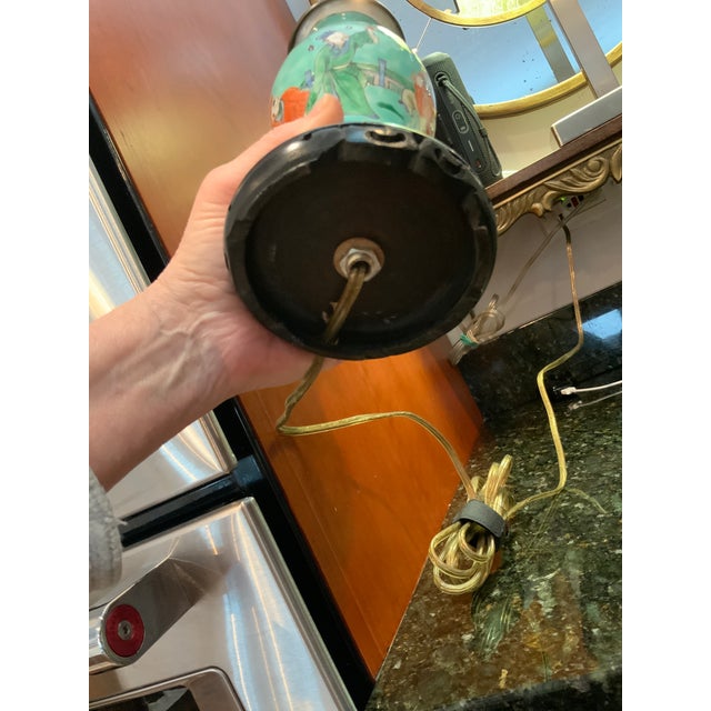 Teal 1930s Colorful Chinoiserie Porcelain Figural Petite Lamp (Shade Not Included) For Sale - Image 8 of 8