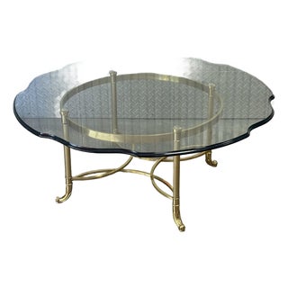 La Barge Brass Coffee Table With Scallop Glass Top - Made in Italy For Sale