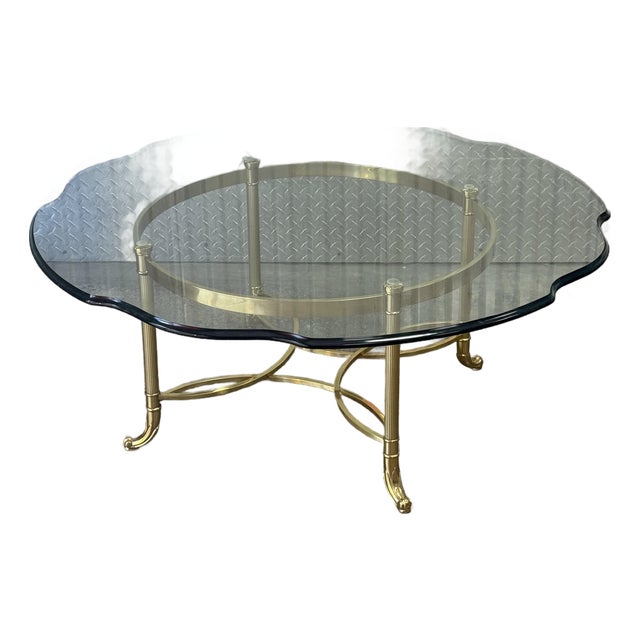 La Barge Brass Coffee Table With Scallop Glass Top - Made in Italy For Sale