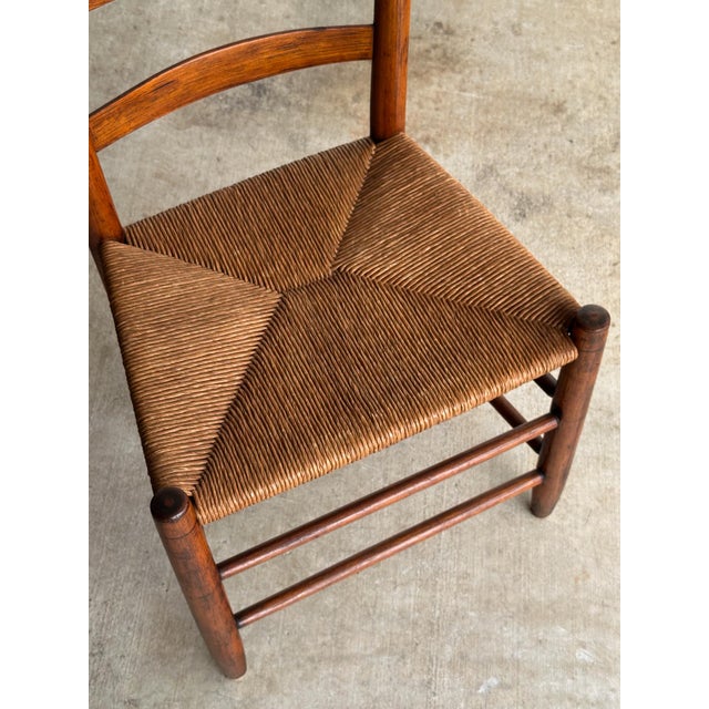 Wood Antique Ladderback Chair With Hand-Woven Rush Seat For Sale - Image 7 of 18