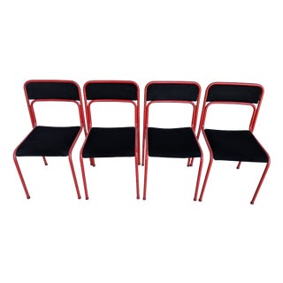 Vintage Space Age Red & Black Metal Chairs, 1970s, Set of 4 For Sale