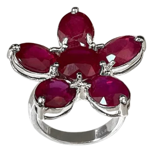 15 Carat Treated Ruby Big Flower Cocktail Ring in 18 Karat White Gold