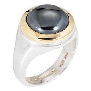 C1999 Tiffany & Co Hematite Ring Sz 5.75 Sterling Silver 18 Karat Gold Band Signed For Sale
