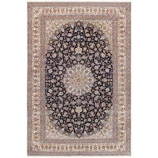 Pasargad Home Nain Silk & Wool Area Rug, 11'10" X 18' 0", Navy For Sale - Image 4 of 4