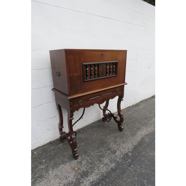 Early 1900s Walnut Small Secretary Writing Desk 5930 For Sale - Image 4 of 12