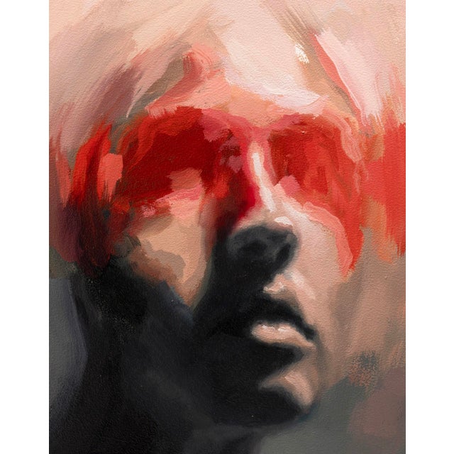 Cipher by Josh Sorrell | Oil on Panel Portrait of a face with abstract red elements. For Sale - Image 4 of 5