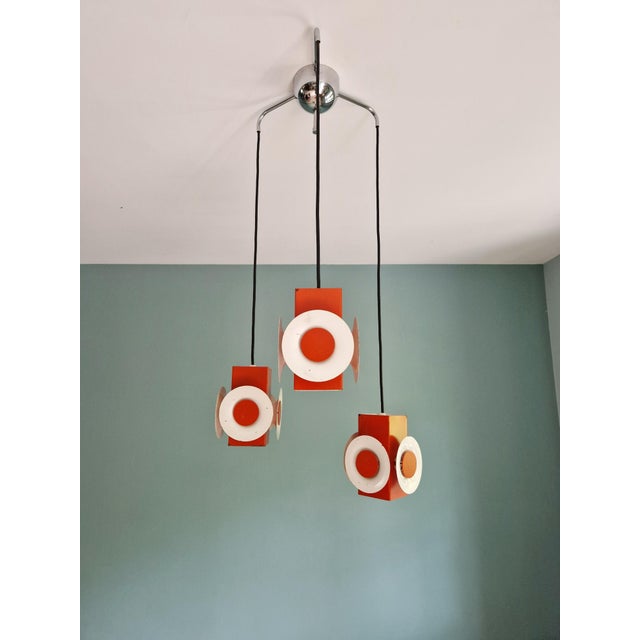 Space Age Cascade Chandelier in Orange and White Lacquered Metal from Raak, 1970s For Sale - Image 13 of 17