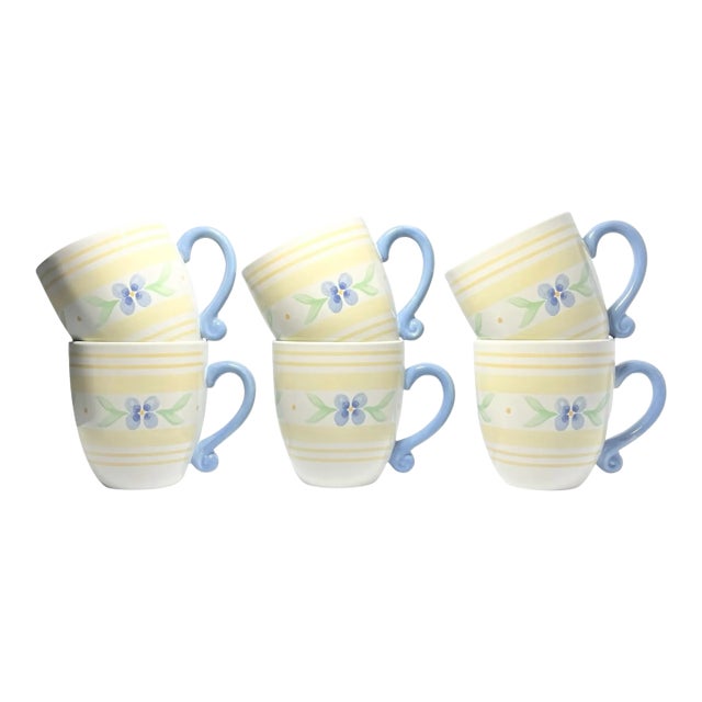 1990s Pfaltzgraff “Summer Breeze” Large Ceramic Mugs - Set of 6 For Sale