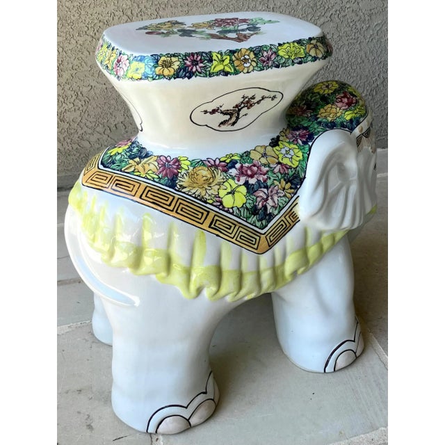 Whimsical Mid 20th-Century Highly Glazed Earthenware Elephant Garden Stool / Plant Stand For Sale - Image 11 of 18