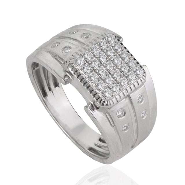Contemporary Modernist Heavy Sterling Silver Unisex Wide Band Ring With Round Pavé Moissanite Size 8 For Sale - Image 3 of 15