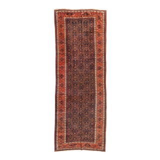 1930s Navy Blue Brown Rust and Gold Geometric Persian Farahan Rug For Sale