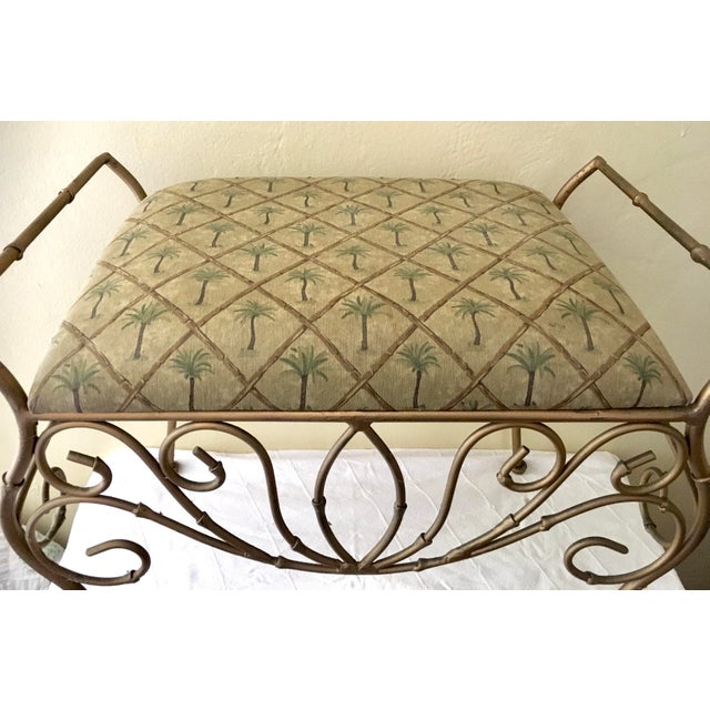 1990s Vintage Wrought Iron Italian Boudoir Hollywood Regency Style Vanity Bench For Sale - Image 5 of 5