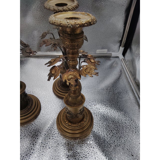 Brass Antique Bronze Candleholders For Sale - Image 8 of 10