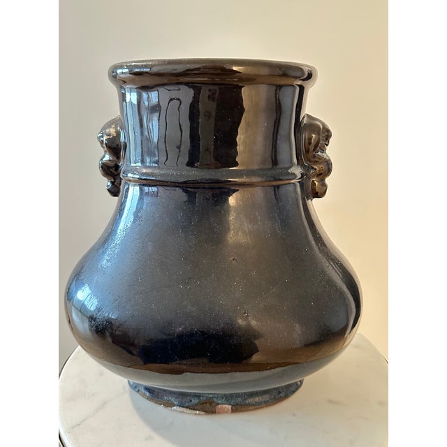 Pair Chinoiserie Blue Black Glazed Vases Sculptural Decor For Sale - Image 9 of 12