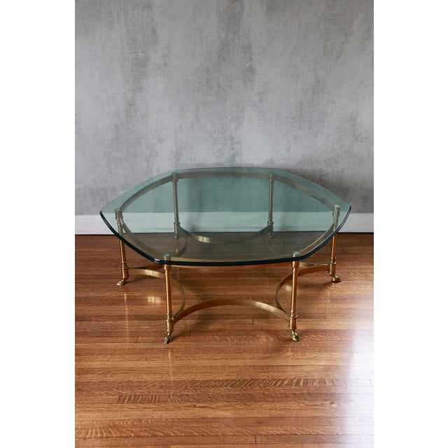 Hollywood Regency 1960s Hollywood Regency Brass Hoof Base With Hexagonal Glass Cocktail Table For Sale - Image 3 of 7