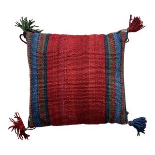 Vintage Striped Handwoven Kilim Pillow Cushion - Red For Sale