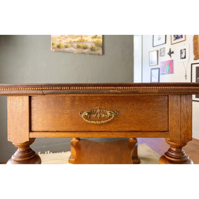 19th Century Jacobean Revival Tiger Oak Library Table or Center Table With Drawers For Sale - Image 15 of 18