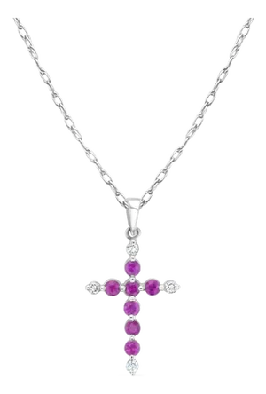 Ruby Diamond Cross Necklace 14k White Gold