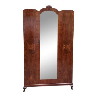 Art Deco Burl Walnut Mirror Door Wardrobe C.1920 For Sale