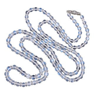 Early 20th Century Vintage Art Deco Moonstone Bead Necklace For Sale