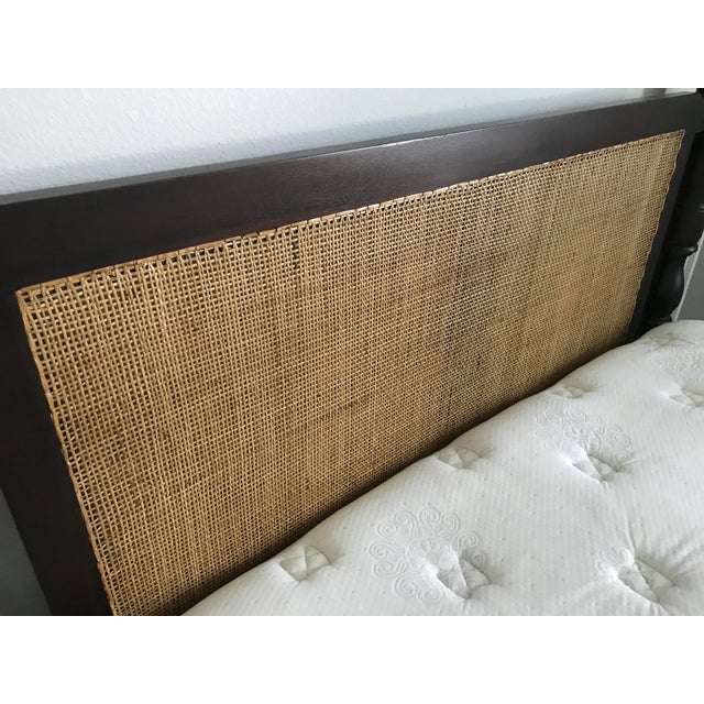 Brown Carved Mahogony Four Poster Bed With Cane Headboard For Sale - Image 8 of 11