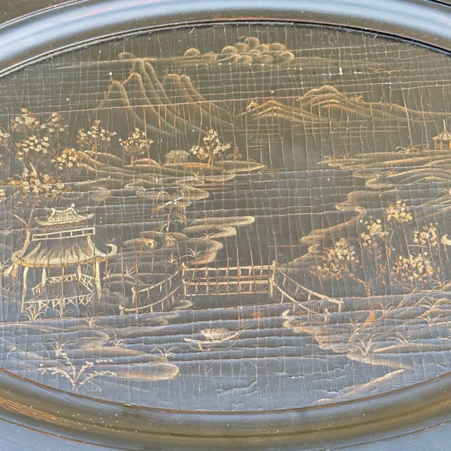 Ethan Allen Black Chinoiserie Oval Tray Table For Sale In Tampa - Image 6 of 11