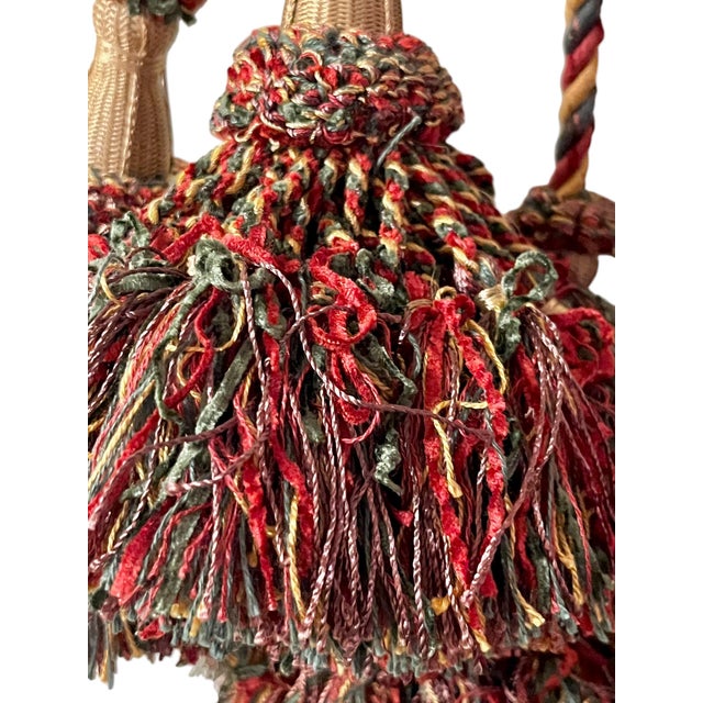 Vintage French Passementerie Tassel Tieback Accent Gold Green Red For Sale - Image 6 of 8