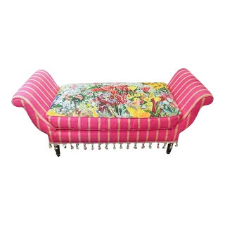 1980s French Floral Upholstered Bench For Sale