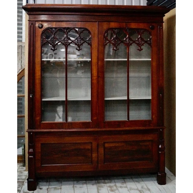 Large Victorian Gothic Rosewood and Glass Bookcase, 1880s For Sale - Image 4 of 18