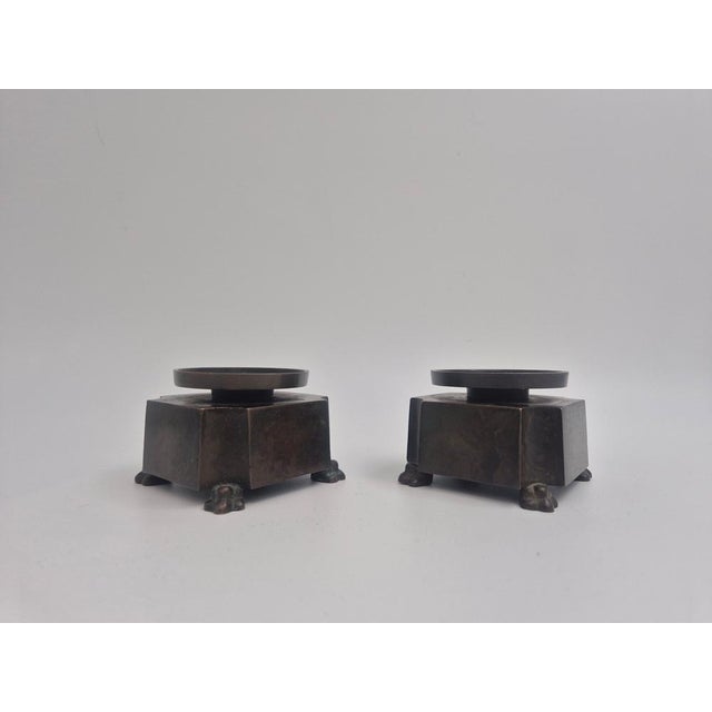 Swedish Grace Bronze Candleholders by Jacob Ängman for GAB, 1920s, Set of 2 For Sale - Image 6 of 11