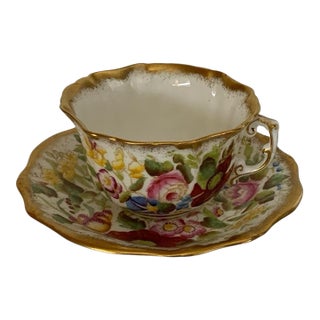 Vintage Hammersley "Queen Anne" Bone China Flat Cup & Saucer Made in England 1940s-1950s For Sale