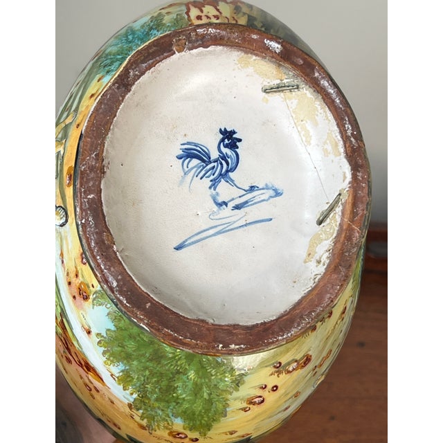 Blue Antique Italian Renaissance Revival Hand Painted Maiolica Vase With Winged Putti Handles, C. 1920-1940 For Sale - Image 8 of 8