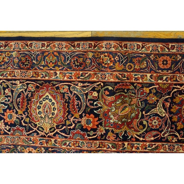 1940s Red Rust Large Scale Floral Antique Kashan Handknotted Wool Carpet Rug For Sale - Image 4 of 4