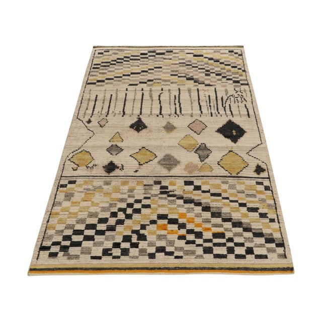 Tribal Rug & Kilim’s Moroccan Style Rug in White, Gold, Black - 3'x8' For Sale - Image 3 of 6