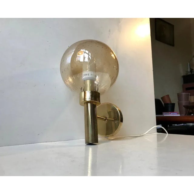 Gold Scandinavian Brass & Bubble Glass Globe Sconce from Vitrika, 1970s For Sale - Image 8 of 8