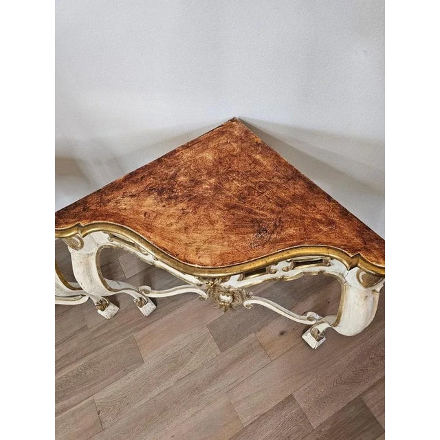 18th Century Italian Baroque Louis XV Period Carved Polychrome Gilt Console Corner Tables - A Pair For Sale - Image 9 of 10