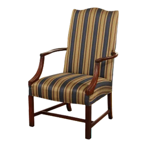 1980s Chippendale Style Mahogany Custom Upholstered Library Arm Chair